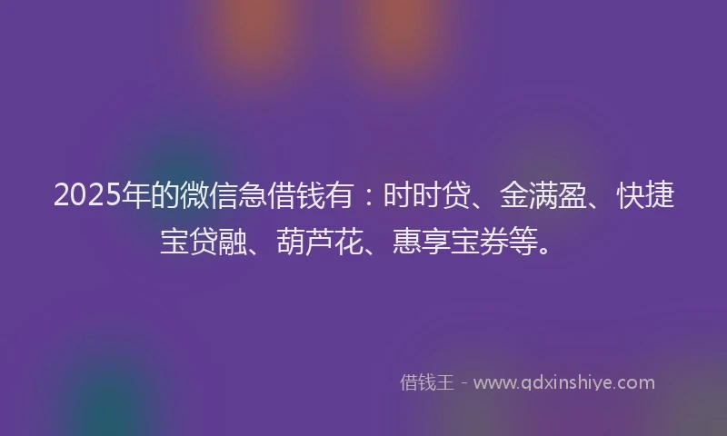 2025年的微信急借钱有：时时贷、金满盈、快捷宝贷融、葫芦花、惠享宝券等。