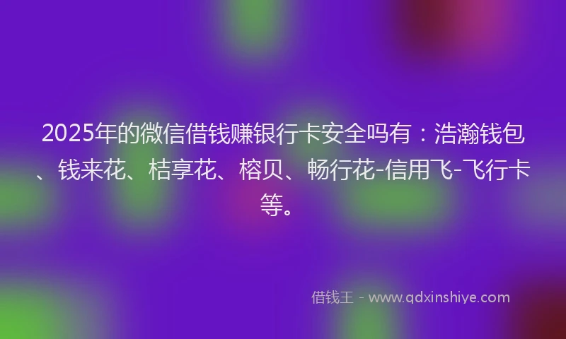 2025年的微信借钱赚银行卡安全吗有：浩瀚钱包、钱来花、桔享花、榕贝、畅行花-信用飞-飞行卡等。