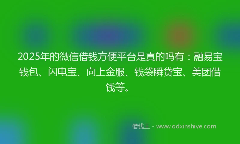 2025年的微信借钱方便平台是真的吗有：融易宝钱包、闪电宝、向上金服、钱袋瞬贷宝、美团借钱等。