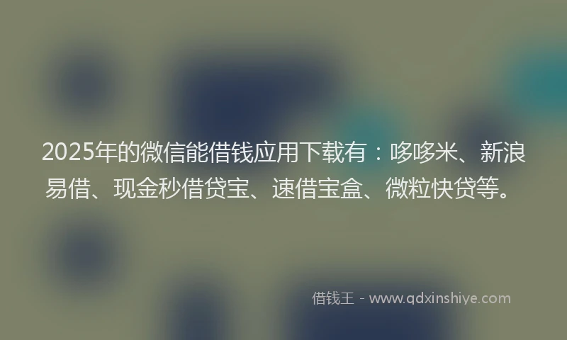 2025年的微信能借钱应用下载有：哆哆米、新浪易借、现金秒借贷宝、速借宝盒、微粒快贷等。
