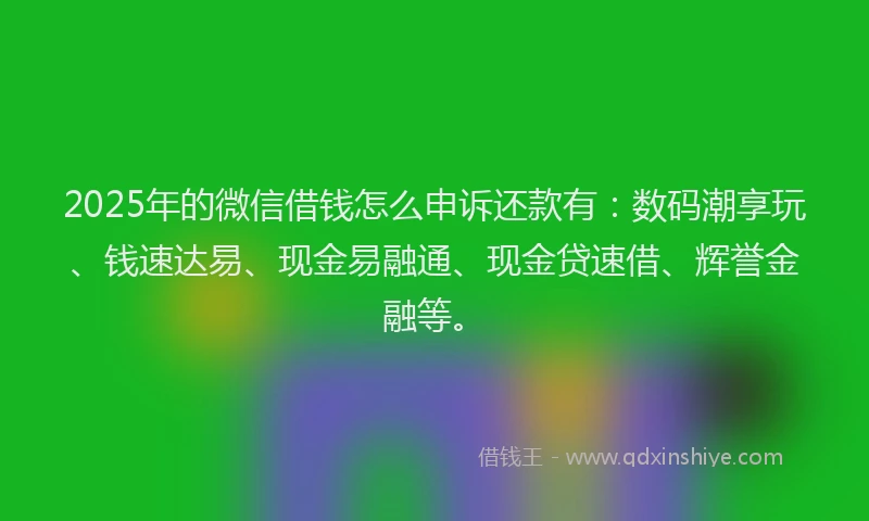 2025年的微信借钱怎么申诉还款有：数码潮享玩、钱速达易、现金易融通、现金贷速借、辉誉金融等。