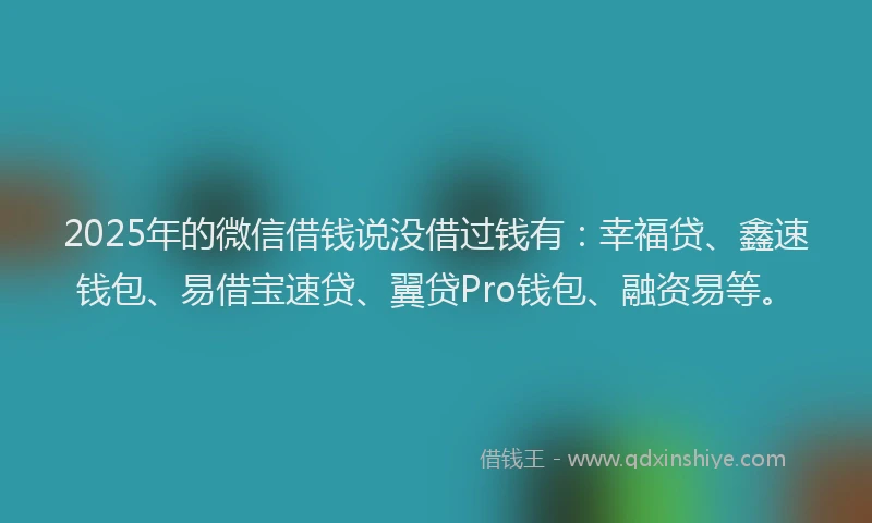 2025年的微信借钱说没借过钱有：幸福贷、鑫速钱包、易借宝速贷、翼贷Pro钱包、融资易等。