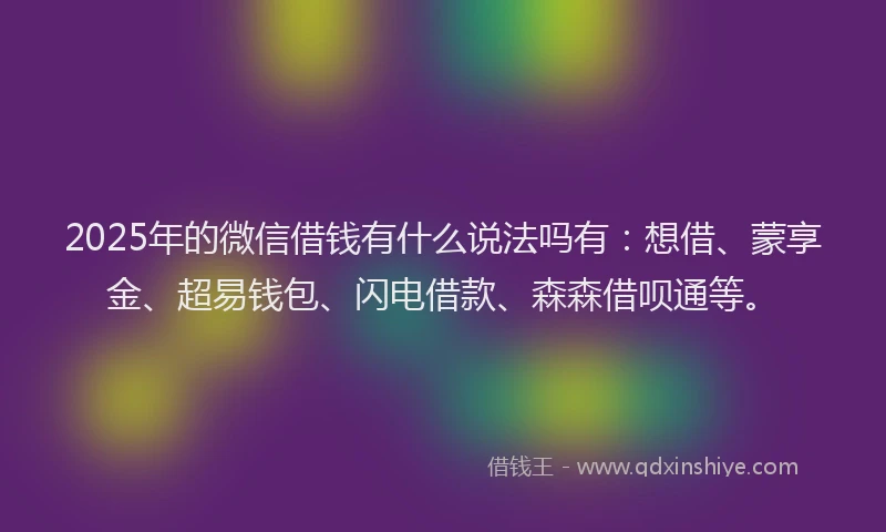 2025年的微信借钱有什么说法吗有：想借、蒙享金、超易钱包、闪电借款、森森借呗通等。