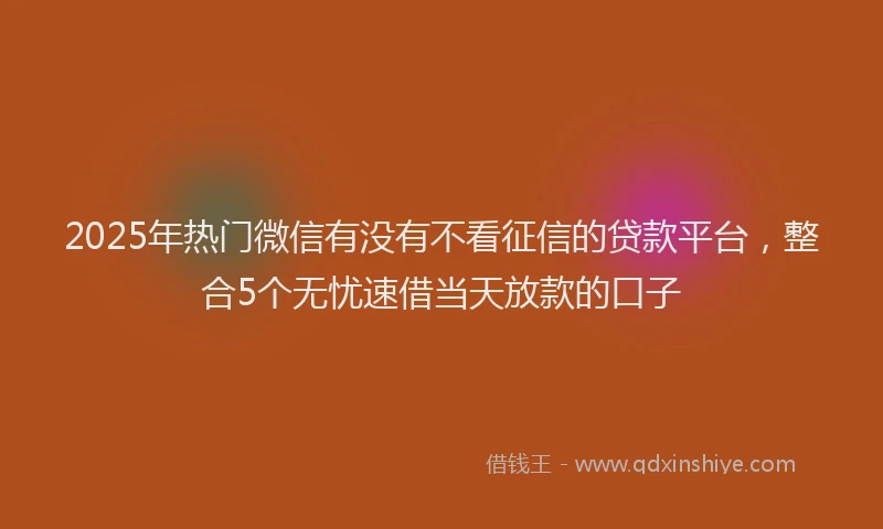 2025年热门微信有没有不看征信的贷款平台，整合5个无忧速借当天放款的口子