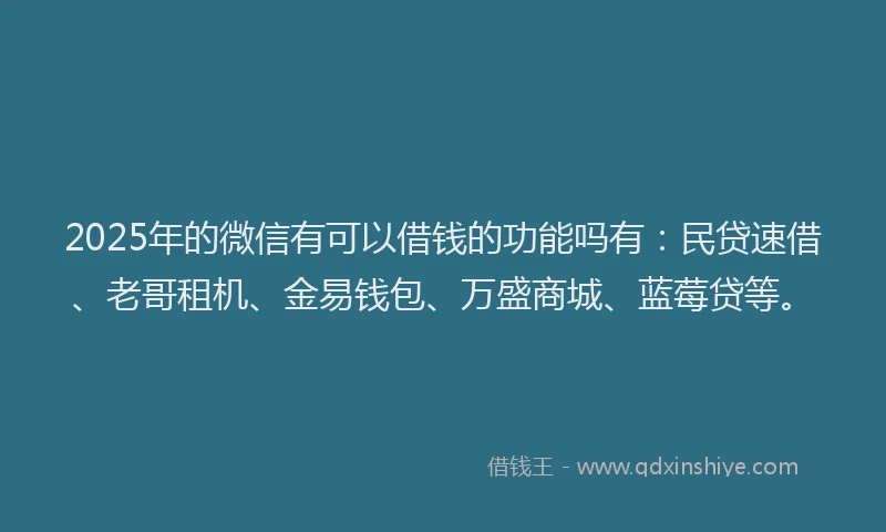 2025年的微信有可以借钱的功能吗有：民贷速借、老哥租机、金易钱包、万盛商城、蓝莓贷等。