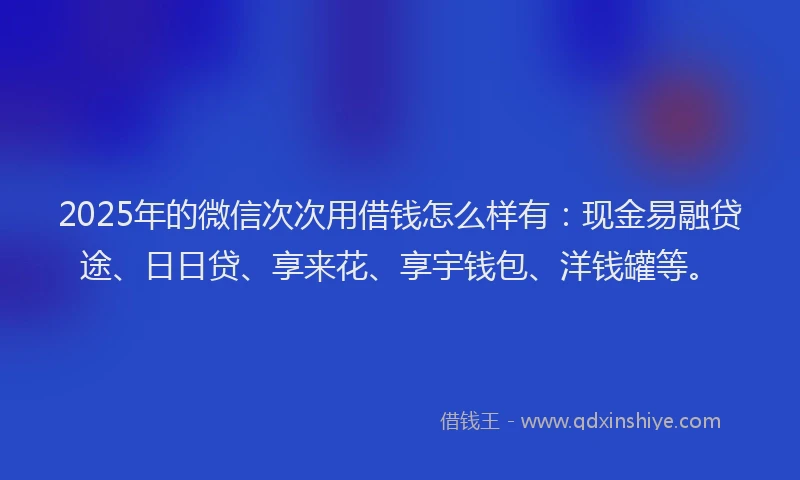 2025年的微信次次用借钱怎么样有：现金易融贷途、日日贷、享来花、享宇钱包、洋钱罐等。