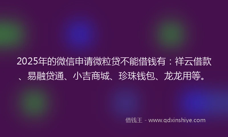 2025年的微信申请微粒贷不能借钱有：祥云借款、易融贷通、小吉商城、珍珠钱包、龙龙用等。