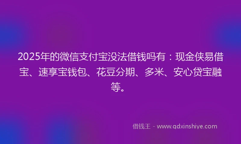 2025年的微信支付宝没法借钱吗有：现金侠易借宝、速享宝钱包、花豆分期、多米、安心贷宝融等。