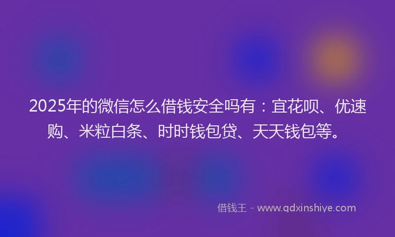 2025年的微信怎么借钱安全吗有：宜花呗、优速购、米粒白条、时时钱包贷、天天钱包等。