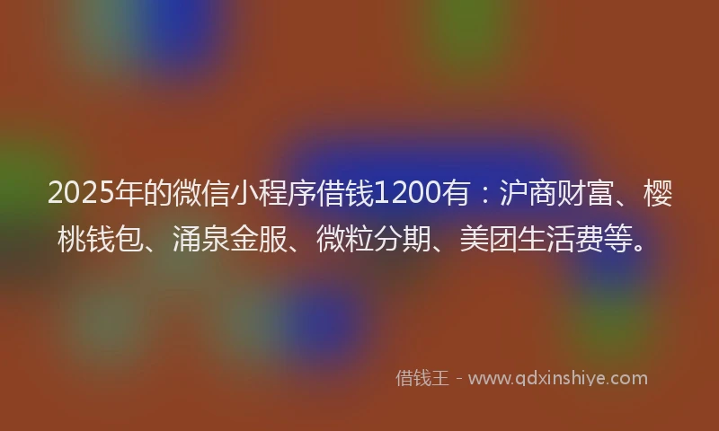 2025年的微信小程序借钱1200有：沪商财富、樱桃钱包、涌泉金服、微粒分期、美团生活费等。