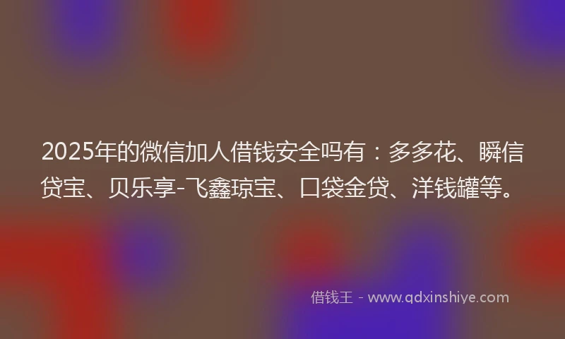 2025年的微信加人借钱安全吗有：多多花、瞬信贷宝、贝乐享-飞鑫琼宝、口袋金贷、洋钱罐等。
