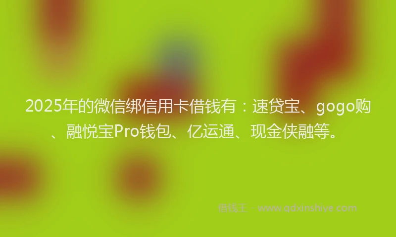 2025年的微信绑信用卡借钱有：速贷宝、gogo购、融悦宝Pro钱包、亿运通、现金侠融等。