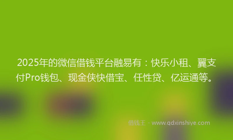 2025年的微信借钱平台融易有：快乐小租、翼支付Pro钱包、现金侠快借宝、任性贷、亿运通等。