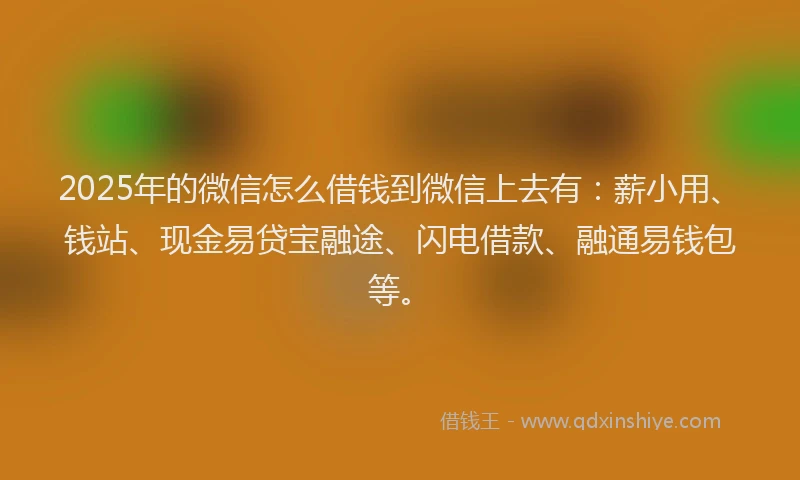 2025年的微信怎么借钱到微信上去有：薪小用、钱站、现金易贷宝融途、闪电借款、融通易钱包等。