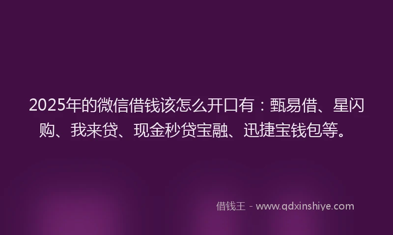 2025年的微信借钱该怎么开口有：甄易借、星闪购、我来贷、现金秒贷宝融、迅捷宝钱包等。