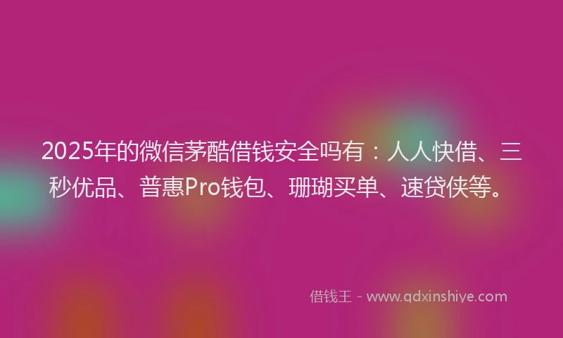 2025年的微信茅酷借钱安全吗有：人人快借、三秒优品、普惠Pro钱包、珊瑚买单、速贷侠等。