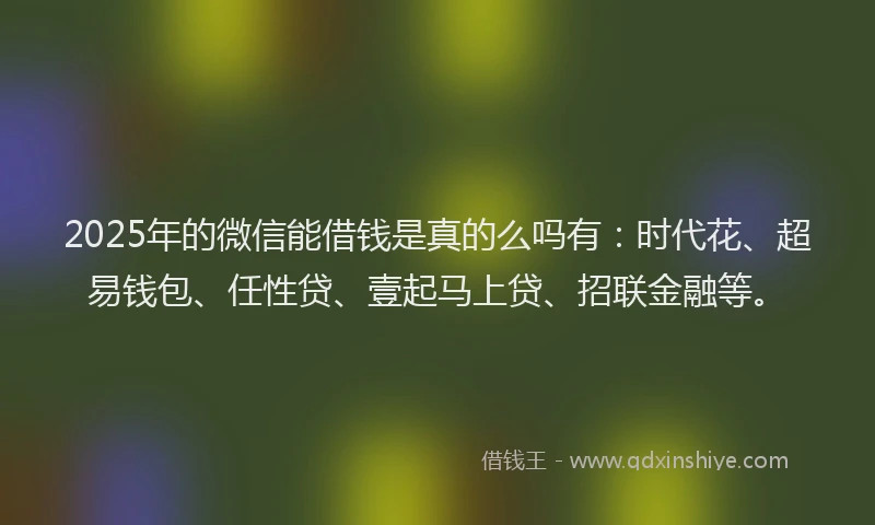 2025年的微信能借钱是真的么吗有：时代花、超易钱包、任性贷、壹起马上贷、招联金融等。
