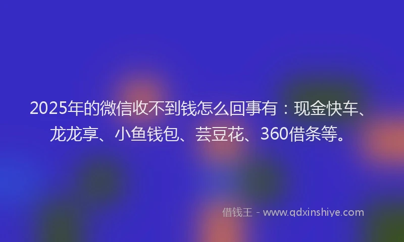 2025年的微信收不到钱怎么回事有：现金快车、龙龙享、小鱼钱包、芸豆花、360借条等。