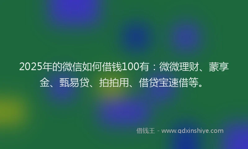 2025年的微信如何借钱100有：微微理财、蒙享金、甄易贷、拍拍用、借贷宝速借等。