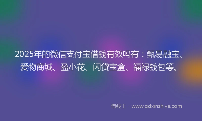 2025年的微信支付宝借钱有效吗有：甄易融宝、爱物商城、盈小花、闪贷宝盒、福禄钱包等。