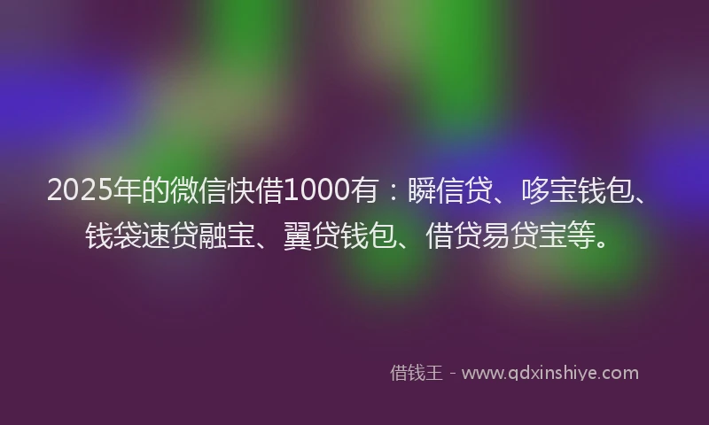 2025年的微信快借1000有：瞬信贷、哆宝钱包、钱袋速贷融宝、翼贷钱包、借贷易贷宝等。