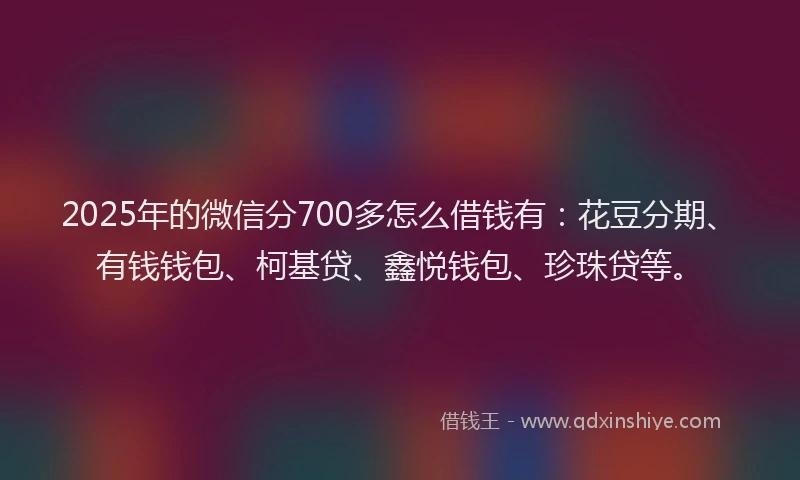 2025年的微信分700多怎么借钱有：花豆分期、有钱钱包、柯基贷、鑫悦钱包、珍珠贷等。