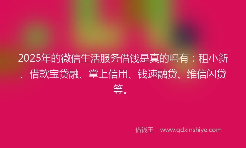 2025年的微信生活服务借钱是真的吗有：租小新、借款宝贷融、掌上信用、钱速融贷、维信闪贷等。