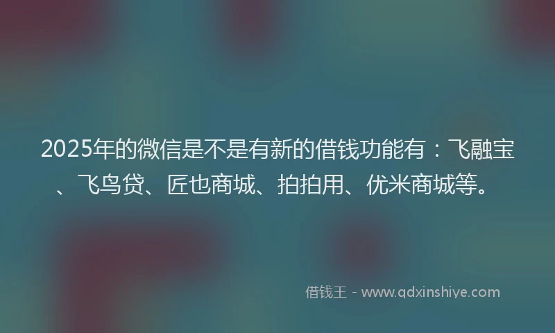2025年的微信是不是有新的借钱功能有：飞融宝、飞鸟贷、匠也商城、拍拍用、优米商城等。
