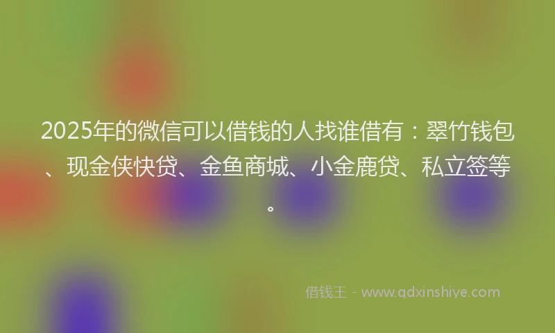 2025年的微信可以借钱的人找谁借有：翠竹钱包、现金侠快贷、金鱼商城、小金鹿贷、私立签等。
