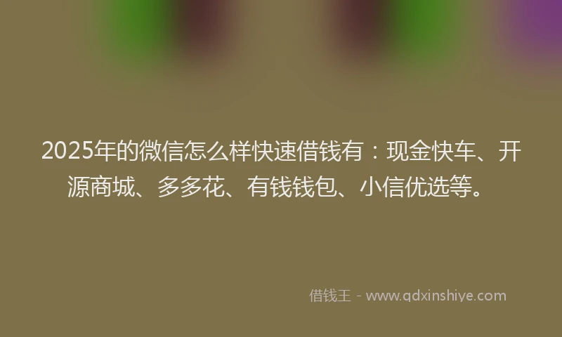 2025年的微信怎么样快速借钱有：现金快车、开源商城、多多花、有钱钱包、小信优选等。