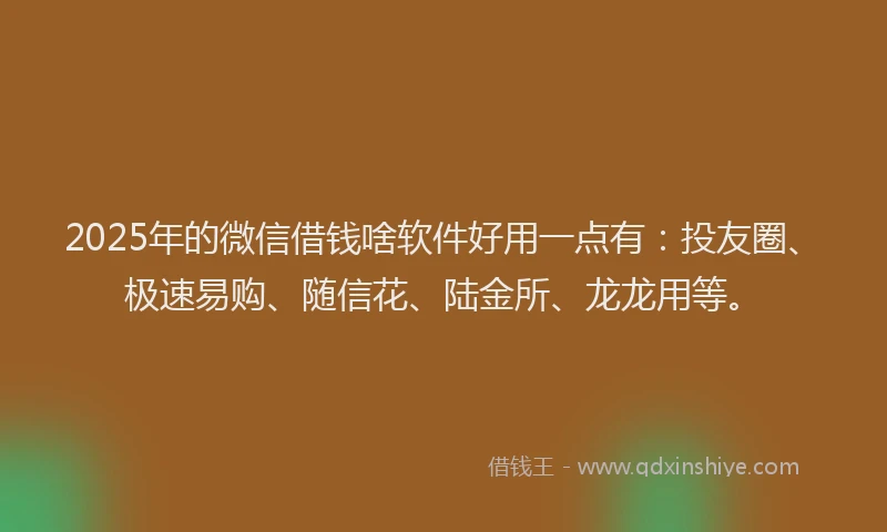 2025年的微信借钱啥软件好用一点有：投友圈、极速易购、随信花、陆金所、龙龙用等。