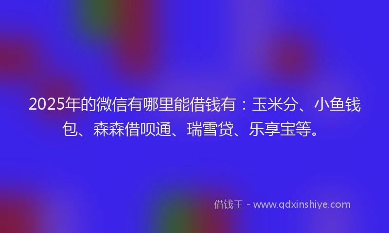 2025年的微信有哪里能借钱有：玉米分、小鱼钱包、森森借呗通、瑞雪贷、乐享宝等。