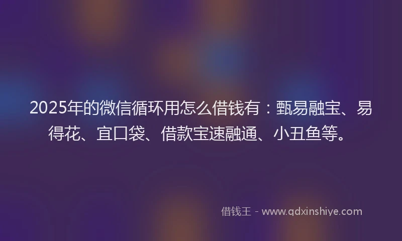 2025年的微信循环用怎么借钱有：甄易融宝、易得花、宜口袋、借款宝速融通、小丑鱼等。