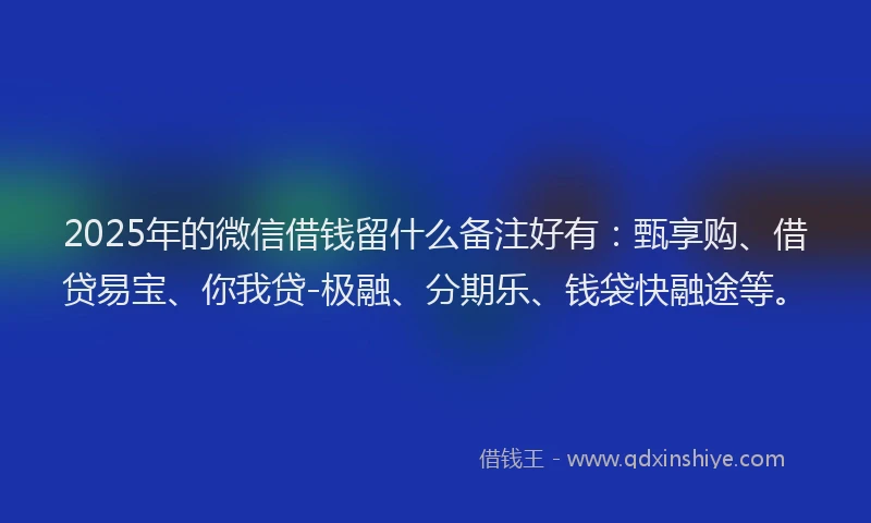 2025年的微信借钱留什么备注好有：甄享购、借贷易宝、你我贷-极融、分期乐、钱袋快融途等。