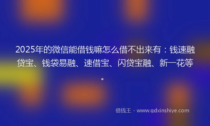 2025年的微信能借钱嘛怎么借不出来有：钱速融贷宝、钱袋易融、速借宝、闪贷宝融、新一花等。