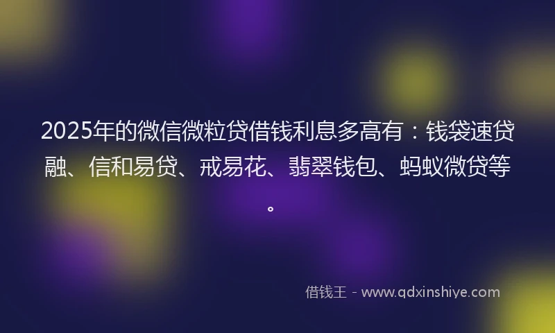 2025年的微信微粒贷借钱利息多高有：钱袋速贷融、信和易贷、戒易花、翡翠钱包、蚂蚁微贷等。