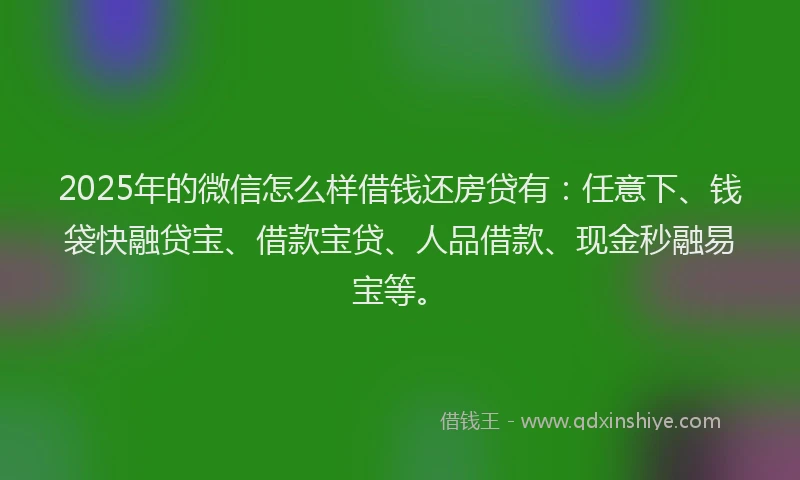 2025年的微信怎么样借钱还房贷有：任意下、钱袋快融贷宝、借款宝贷、人品借款、现金秒融易宝等。
