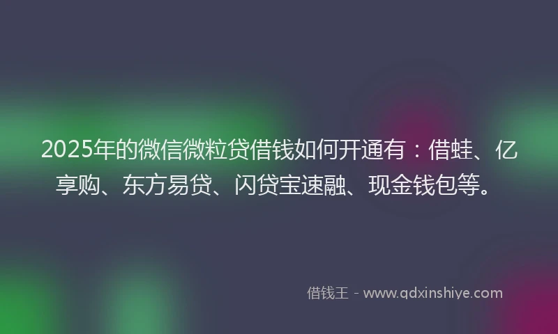 2025年的微信微粒贷借钱如何开通有：借蛙、亿享购、东方易贷、闪贷宝速融、现金钱包等。