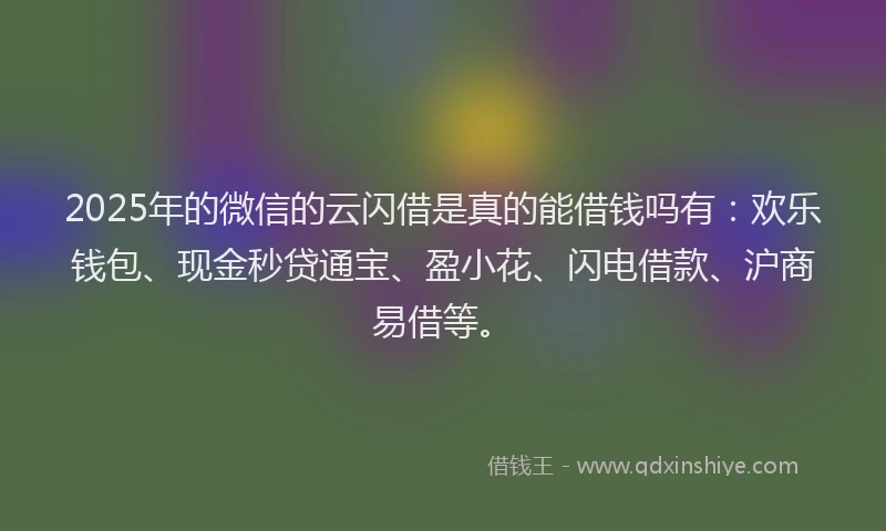 2025年的微信的云闪借是真的能借钱吗有：欢乐钱包、现金秒贷通宝、盈小花、闪电借款、沪商易借等。
