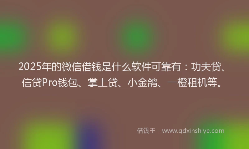 2025年的微信借钱是什么软件可靠有：功夫贷、信贷Pro钱包、掌上贷、小金鸽、一橙租机等。