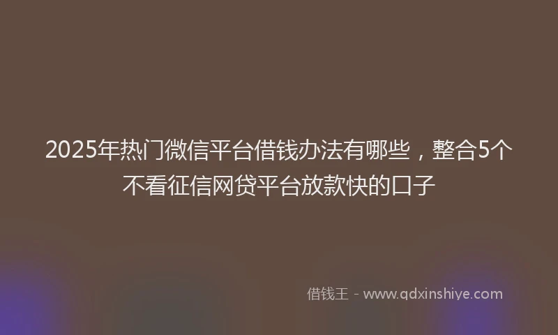 2025年热门微信平台借钱办法有哪些，整合5个不看征信网贷平台放款快的口子