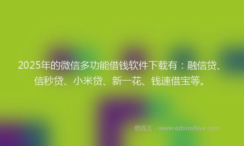 2025年的微信多功能借钱软件下载有：融信贷、信秒贷、小米贷、新一花、钱速借宝等。