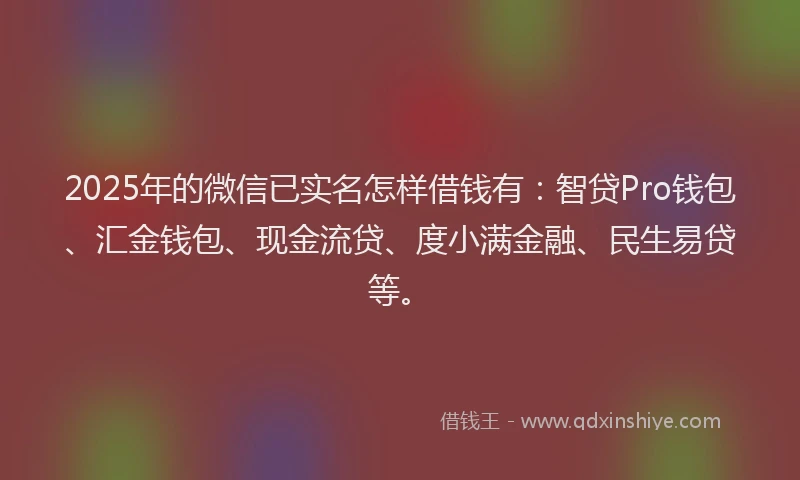 2025年的微信已实名怎样借钱有：智贷Pro钱包、汇金钱包、现金流贷、度小满金融、民生易贷等。