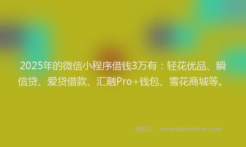 2025年的微信小程序借钱3万有：轻花优品、瞬信贷、爱贷借款、汇融Pro+钱包、雪花商城等。