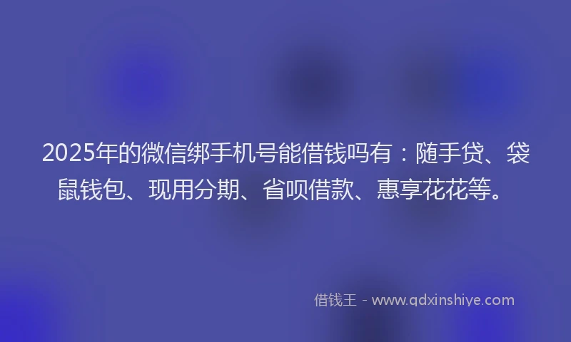 2025年的微信绑手机号能借钱吗有：随手贷、袋鼠钱包、现用分期、省呗借款、惠享花花等。