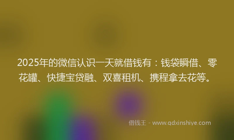 2025年的微信认识一天就借钱有：钱袋瞬借、零花罐、快捷宝贷融、双喜租机、携程拿去花等。