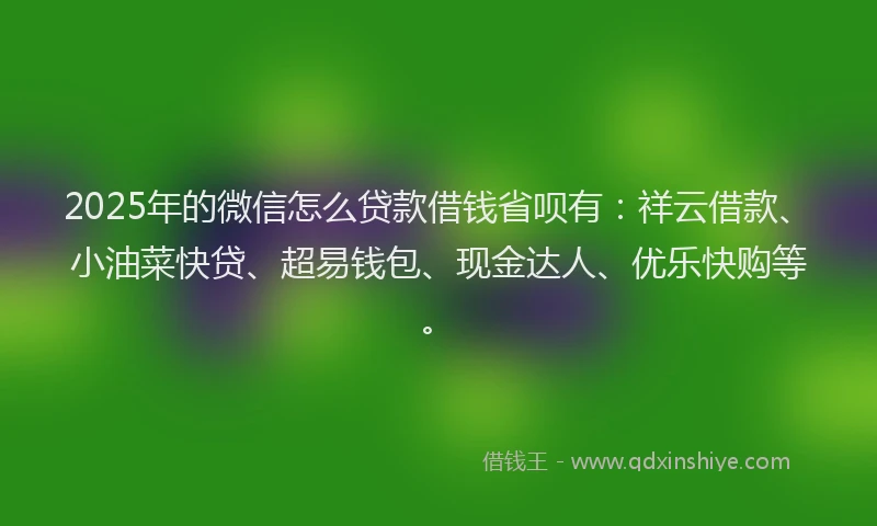 2025年的微信怎么贷款借钱省呗有：祥云借款、小油菜快贷、超易钱包、现金达人、优乐快购等。