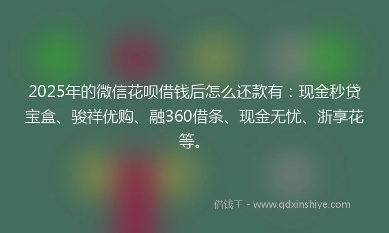 2025年的微信花呗借钱后怎么还款有：现金秒贷宝盒、骏祥优购、融360借条、现金无忧、浙享花等。