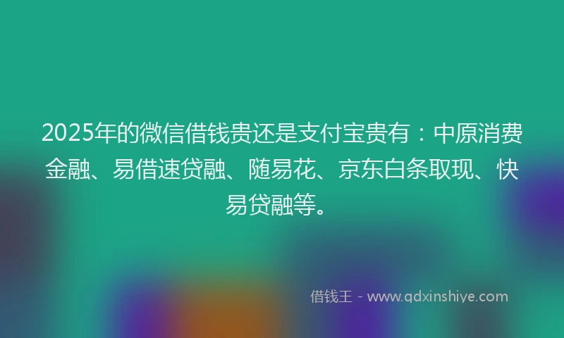 2025年的微信借钱贵还是支付宝贵有：中原消费金融、易借速贷融、随易花、京东白条取现、快易贷融等。