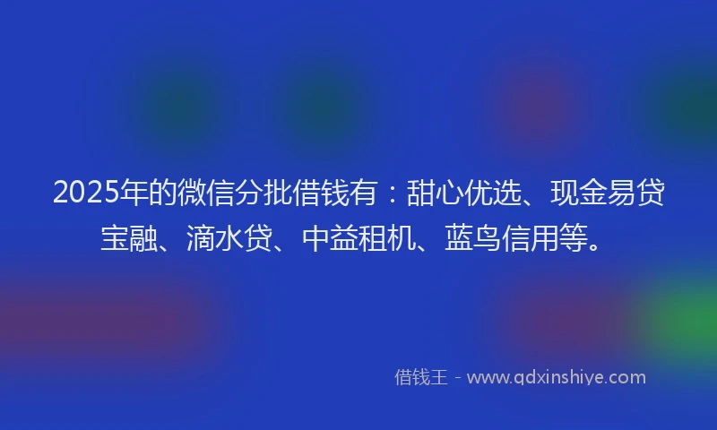 2025年的微信分批借钱有：甜心优选、现金易贷宝融、滴水贷、中益租机、蓝鸟信用等。